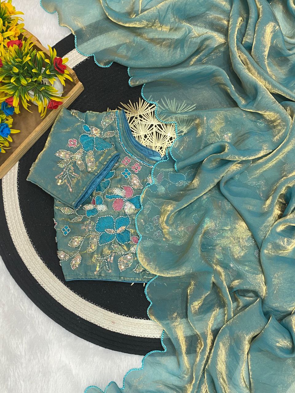 Beautiful soft space silk fandy sattin celebrity inspired saree