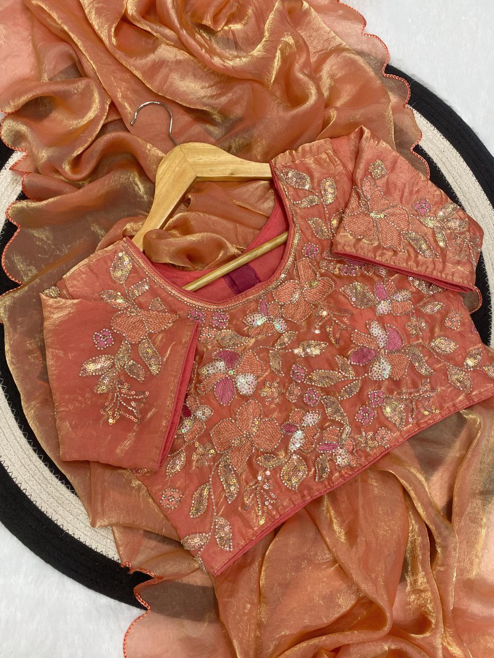 Beautiful soft space silk fandy sattin celebrity inspired saree