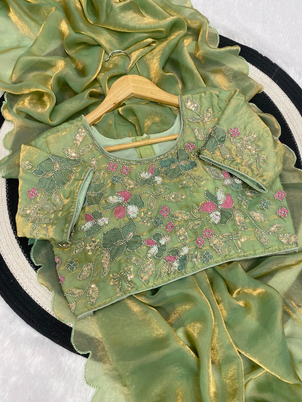 Beautiful soft space silk fandy sattin celebrity inspired saree