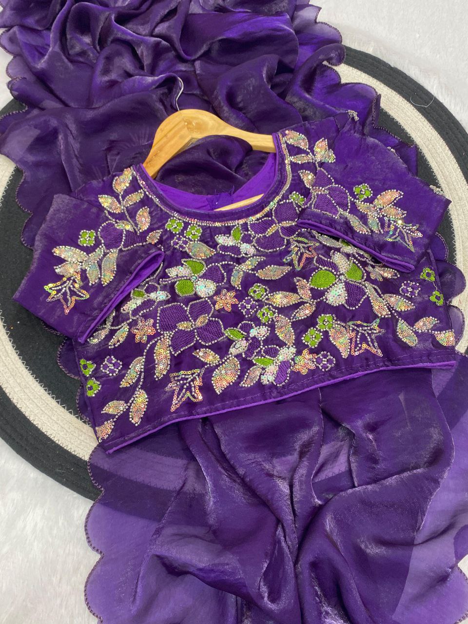 Beautiful soft space silk fandy sattin celebrity inspired saree