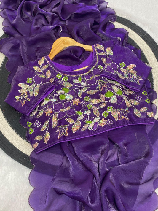 Beautiful soft space silk fandy sattin celebrity inspired saree