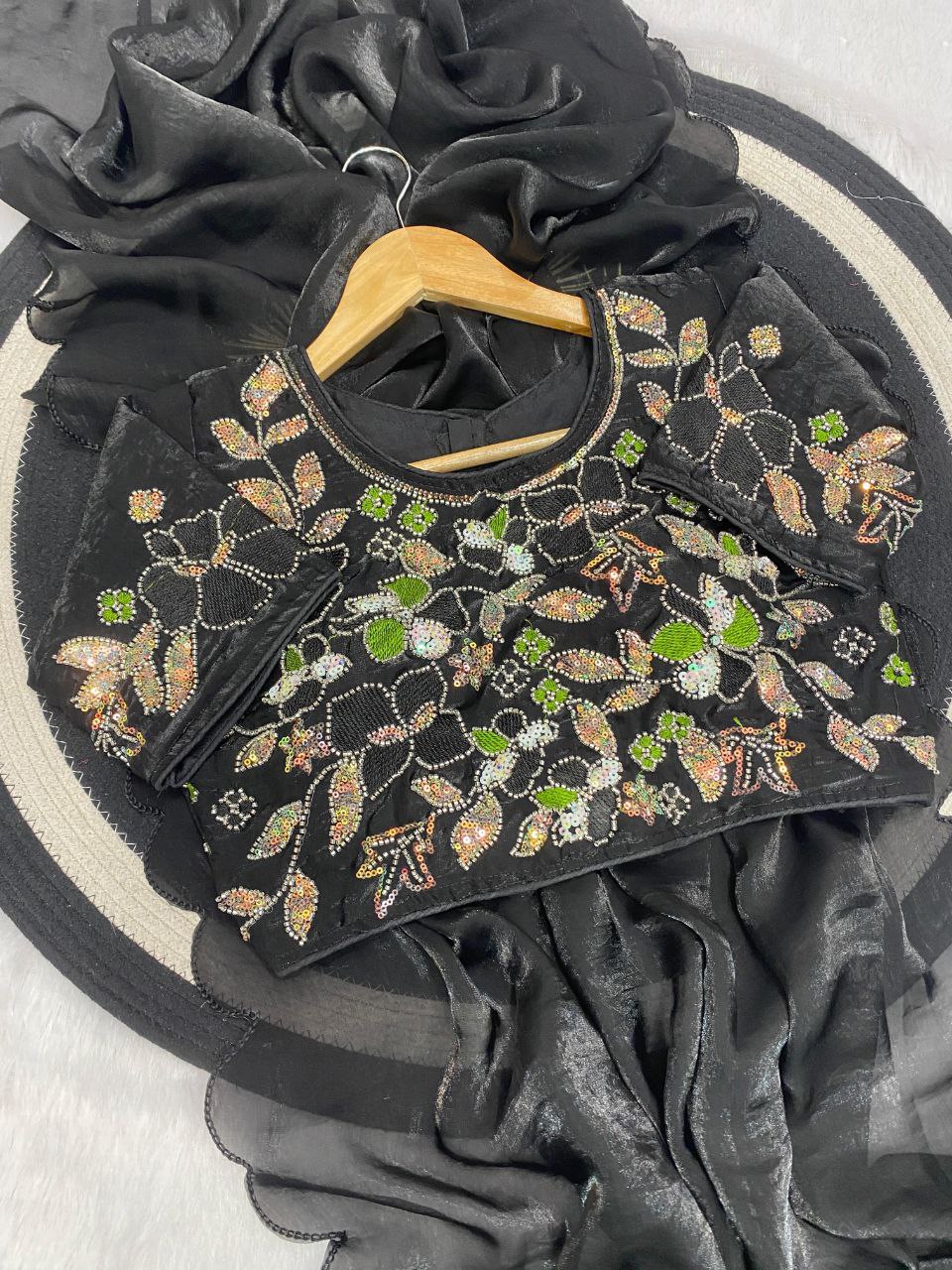 Beautiful soft space silk fandy sattin celebrity inspired saree