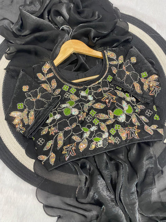 Beautiful soft space silk fandy sattin celebrity inspired saree