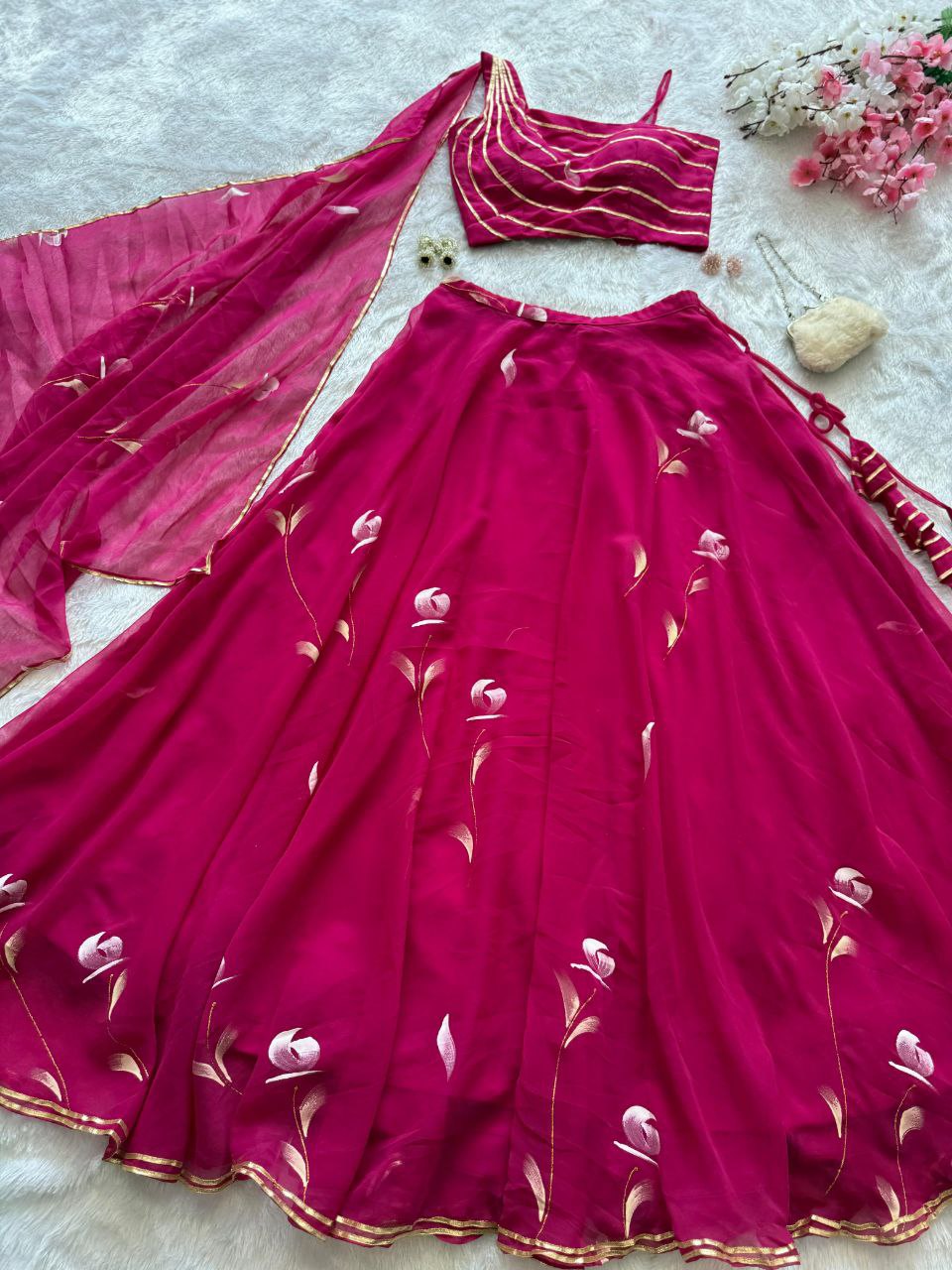 Pure Georgette Hand Painted lehnga