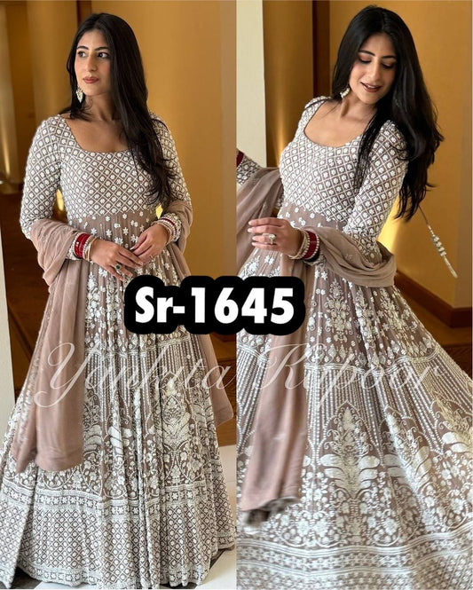 New Designer Party Wear Look Full Heavy Embroidery Cotton Thread With Sequence Work Gown