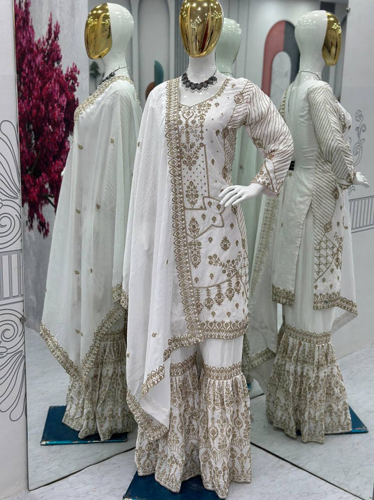 Heavy chinon Launching Embroidered Suit & Sharara