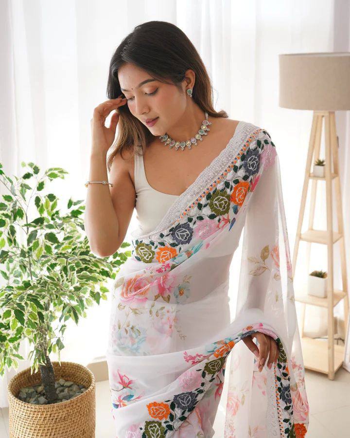 Fleurs Impression numérique Séquence Broderie