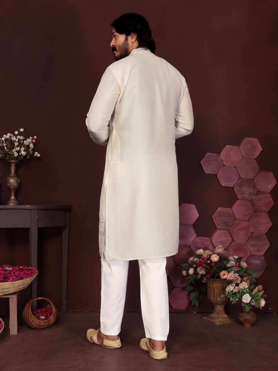 Premium Smart Silk With Embroidery Mirror work Men's Kurta