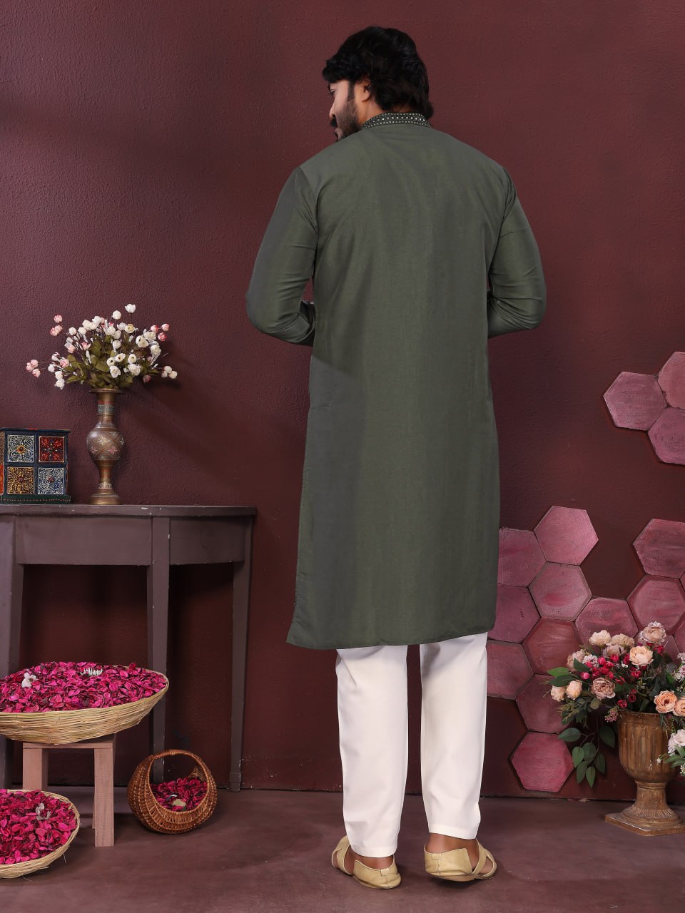 Premium Smart Silk With Embroidery Mirror work Men's Kurta