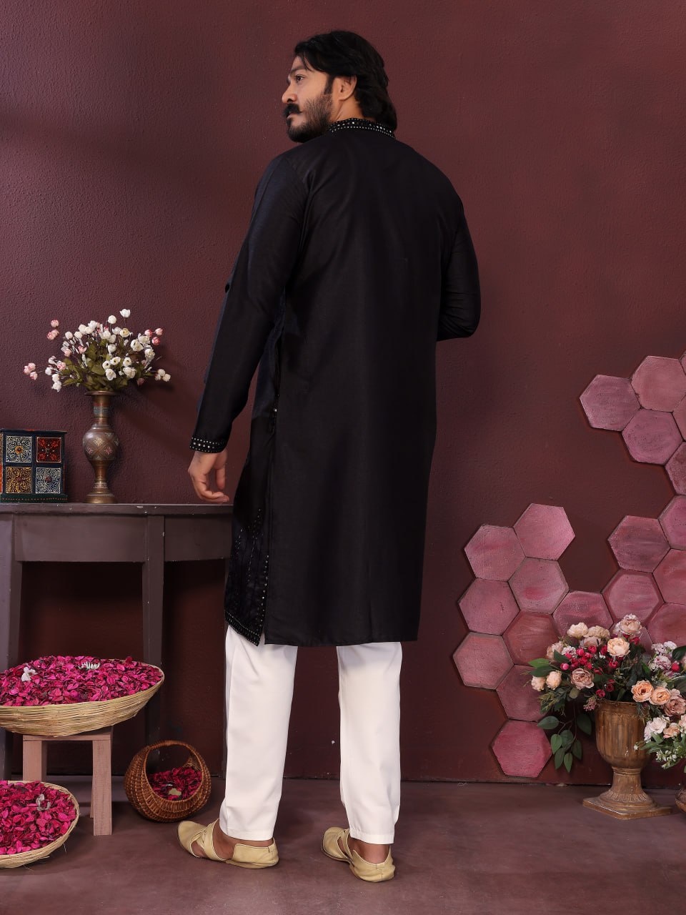 Premium Smart Silk With Embroidery Mirror work Men's Kurta