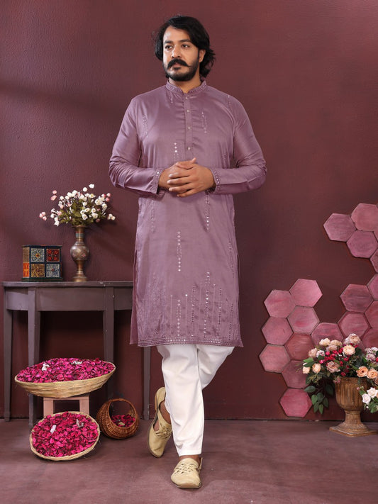 Premium Smart Silk With Embroidery Mirror work Men's Kurta