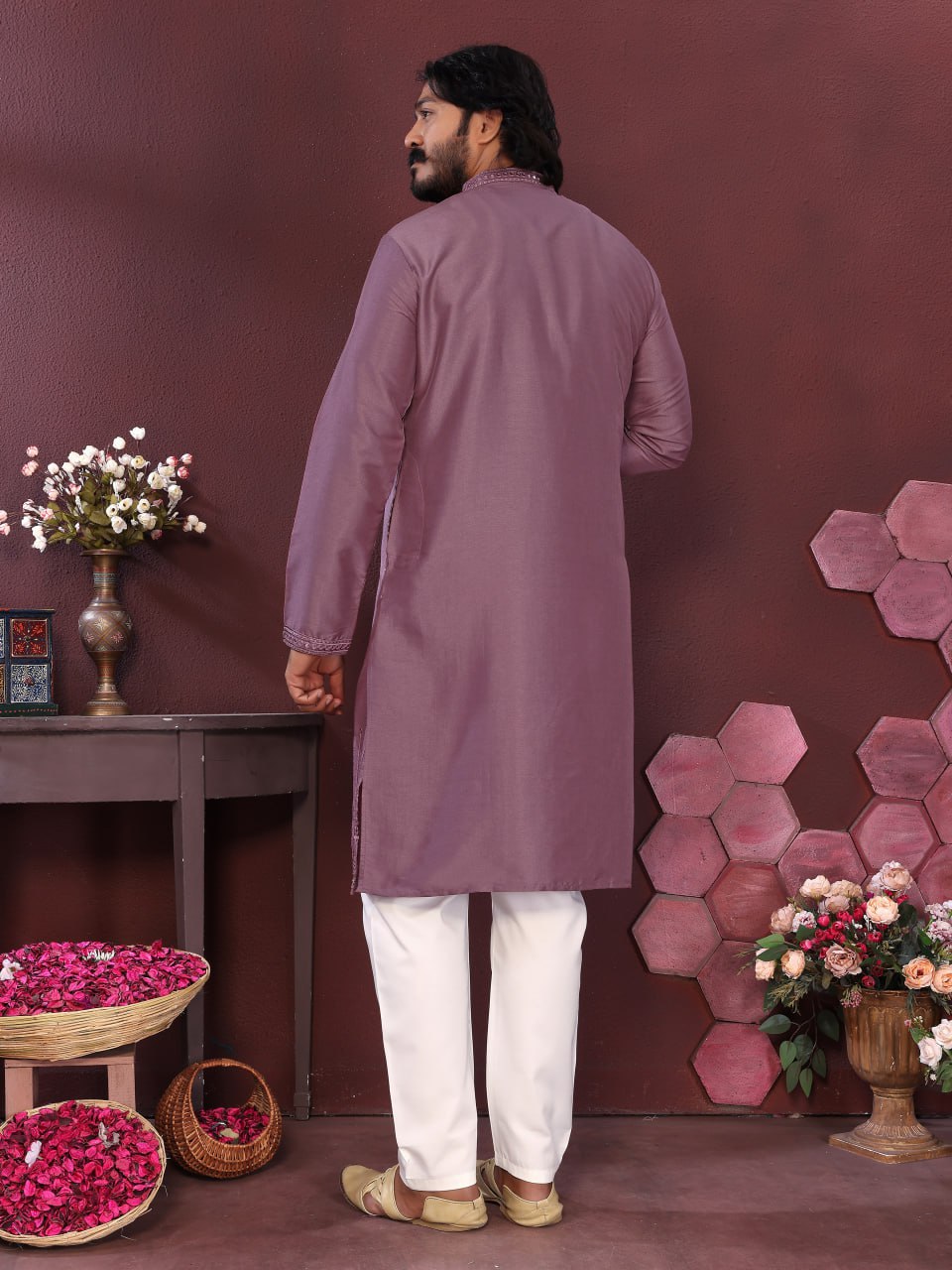 Premium Smart Silk With Embroidery Mirror work Men's Kurta