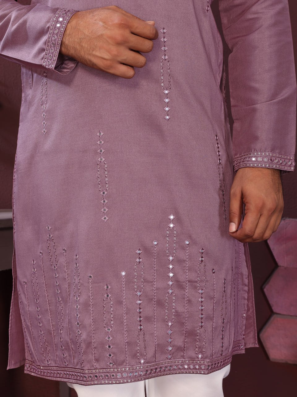 Premium Smart Silk With Embroidery Mirror work Men's Kurta