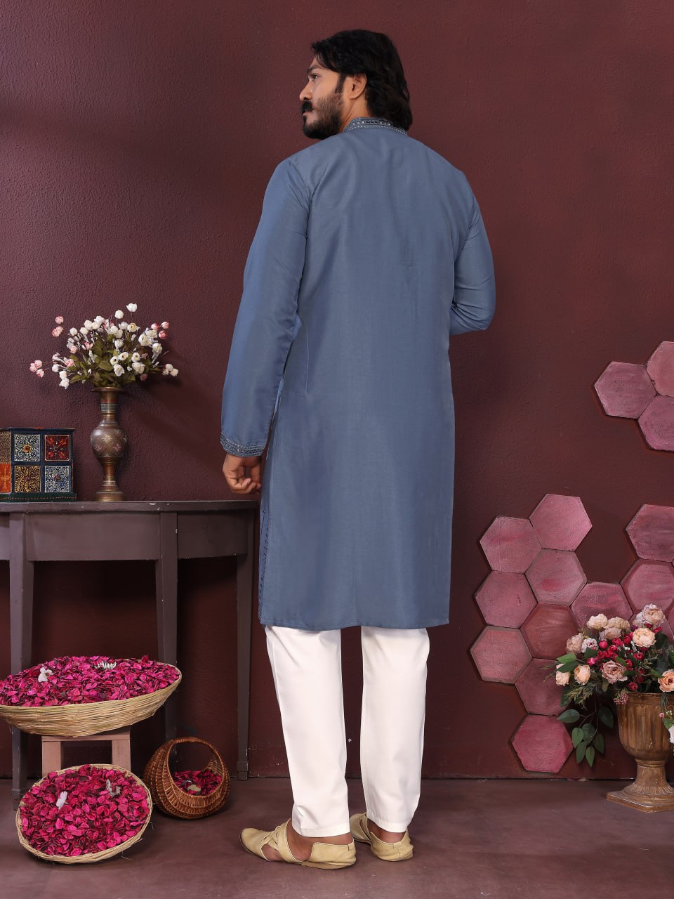 Premium Smart Silk With Embroidery Mirror work Men's Kurta