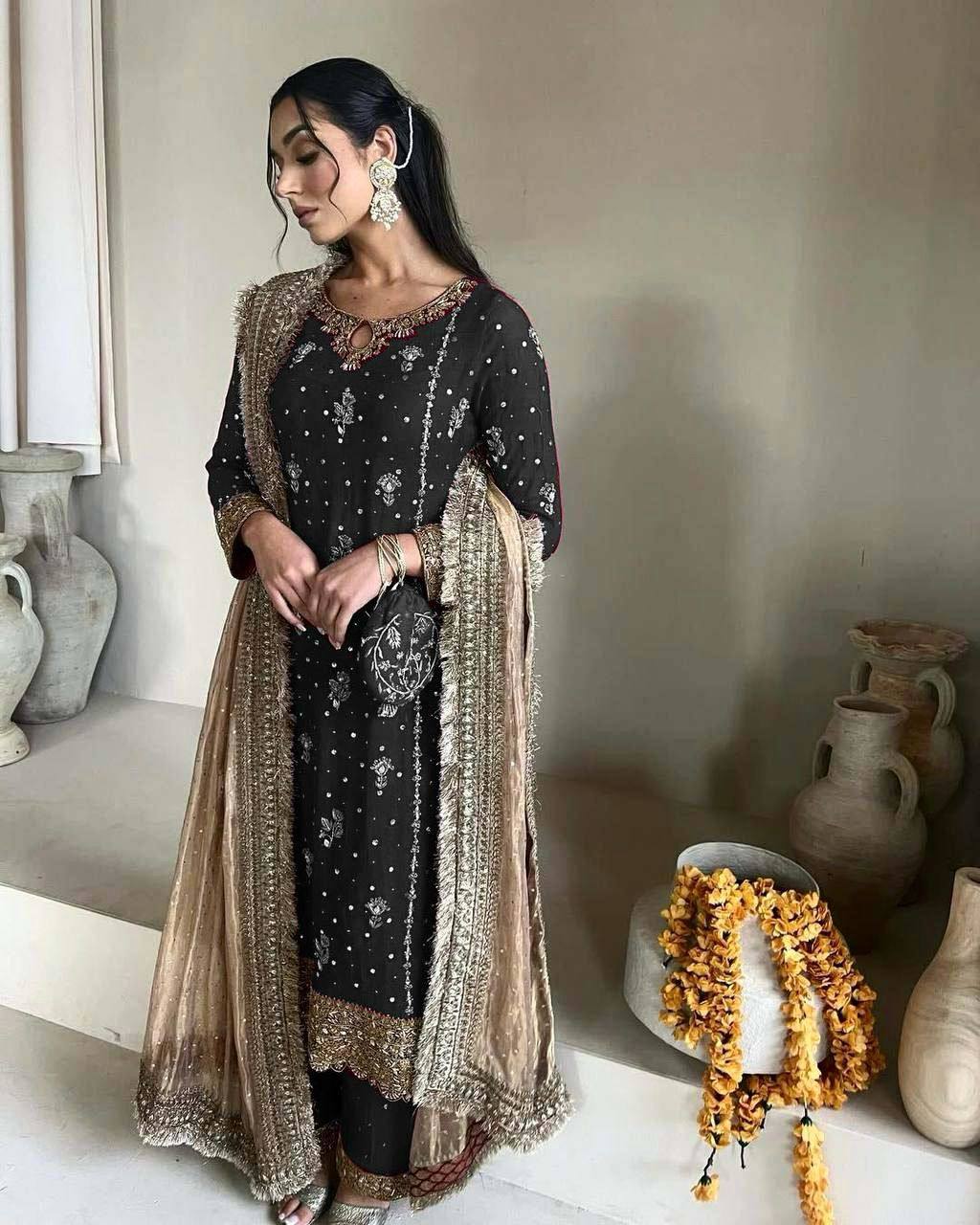 DESIRABLE FANCY FAUX GEORGETTE WITH SEQUENCE EMBROIDERED SUIT