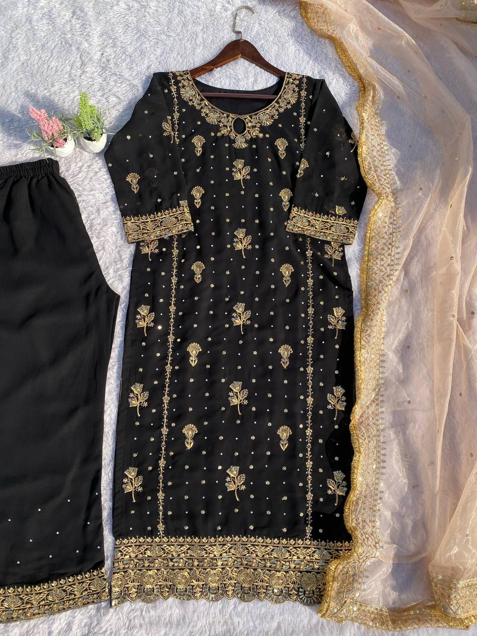 DESIRABLE FANCY FAUX GEORGETTE WITH SEQUENCE EMBROIDERED SUIT