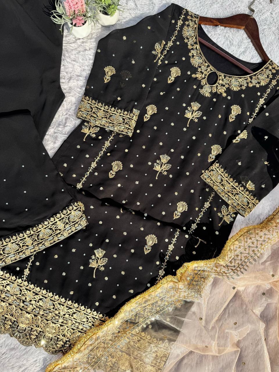 DESIRABLE FANCY FAUX GEORGETTE WITH SEQUENCE EMBROIDERED SUIT