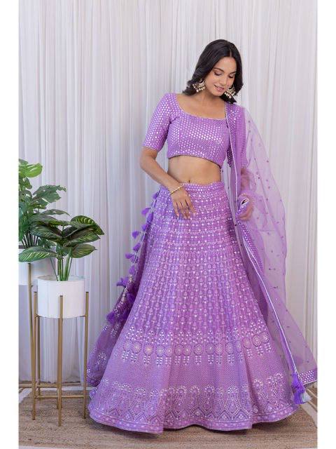 Light Purple Colour Embroidered Attractive Party Wear Silk Lehenga choli