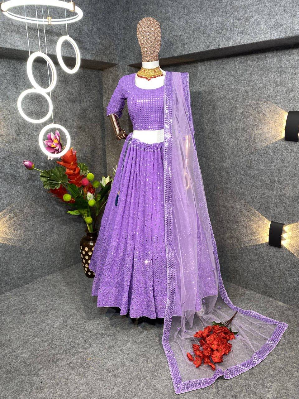 Light Purple Colour Embroidered Attractive Party Wear Silk Lehenga choli