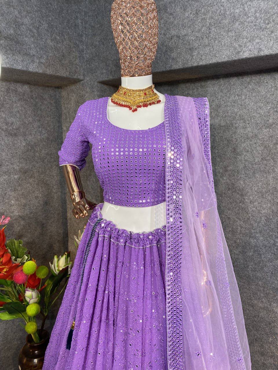 Light Purple Colour Embroidered Attractive Party Wear Silk Lehenga choli