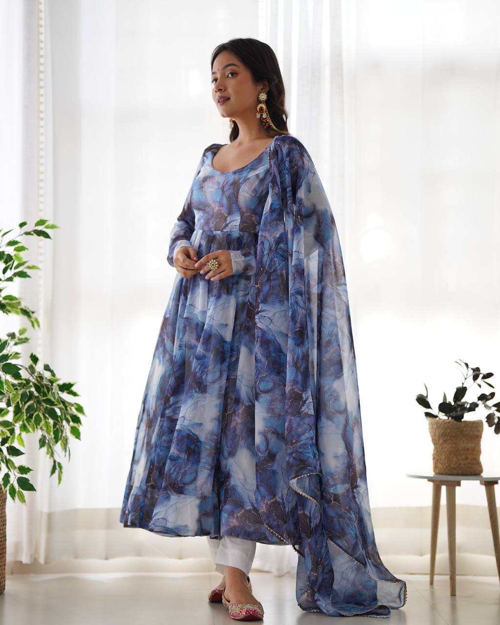 PURE SOFT ORGANJA SILK MARBLE PRINT FABRIC FULLY FLAIR KALI PATTERN