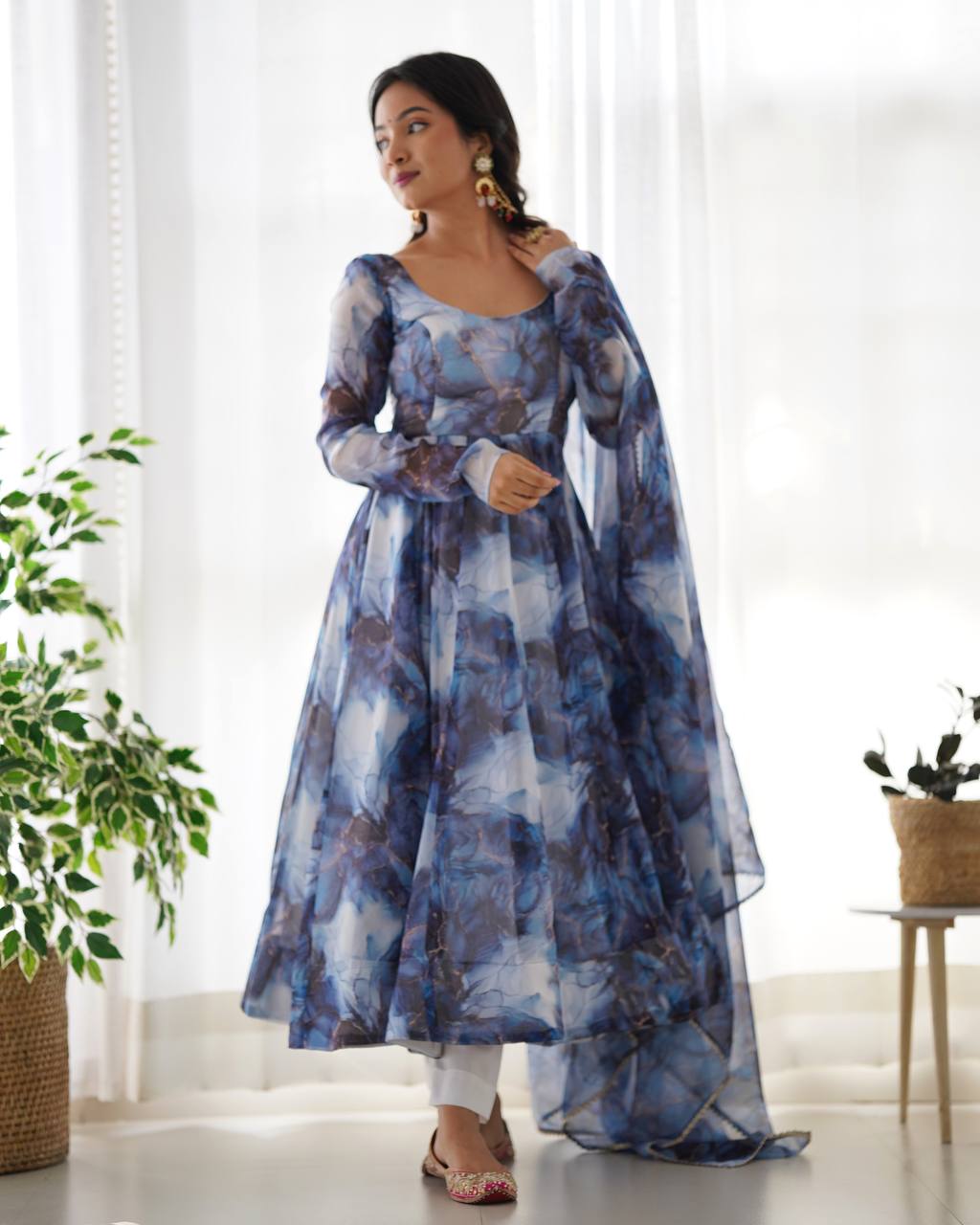 PURE SOFT ORGANJA SILK MARBLE PRINT FABRIC FULLY FLAIR KALI PATTERN