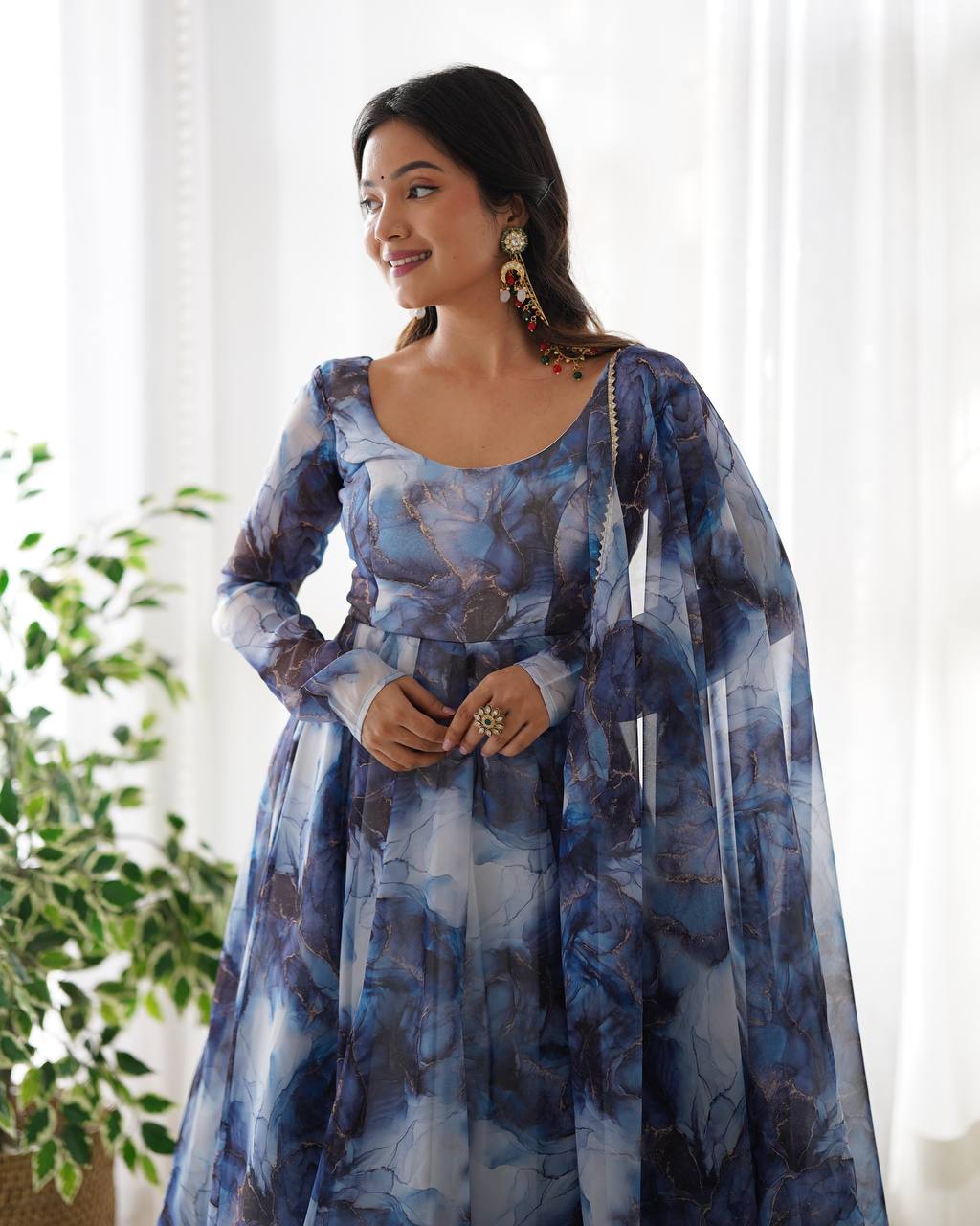 PURE SOFT ORGANJA SILK MARBLE PRINT FABRIC FULLY FLAIR KALI PATTERN