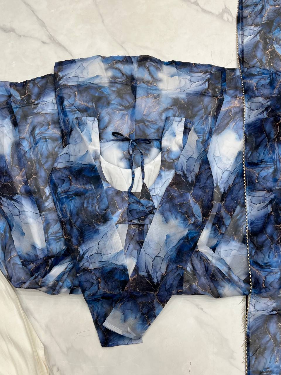 PURE SOFT ORGANJA SILK MARBLE PRINT FABRIC FULLY FLAIR KALI PATTERN
