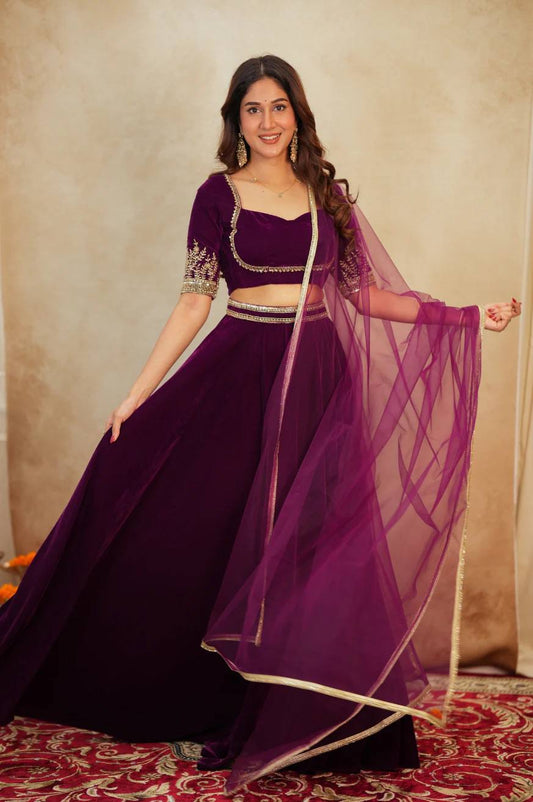 9000 velvet lehenga with Dori & sequins border work on waist Choli