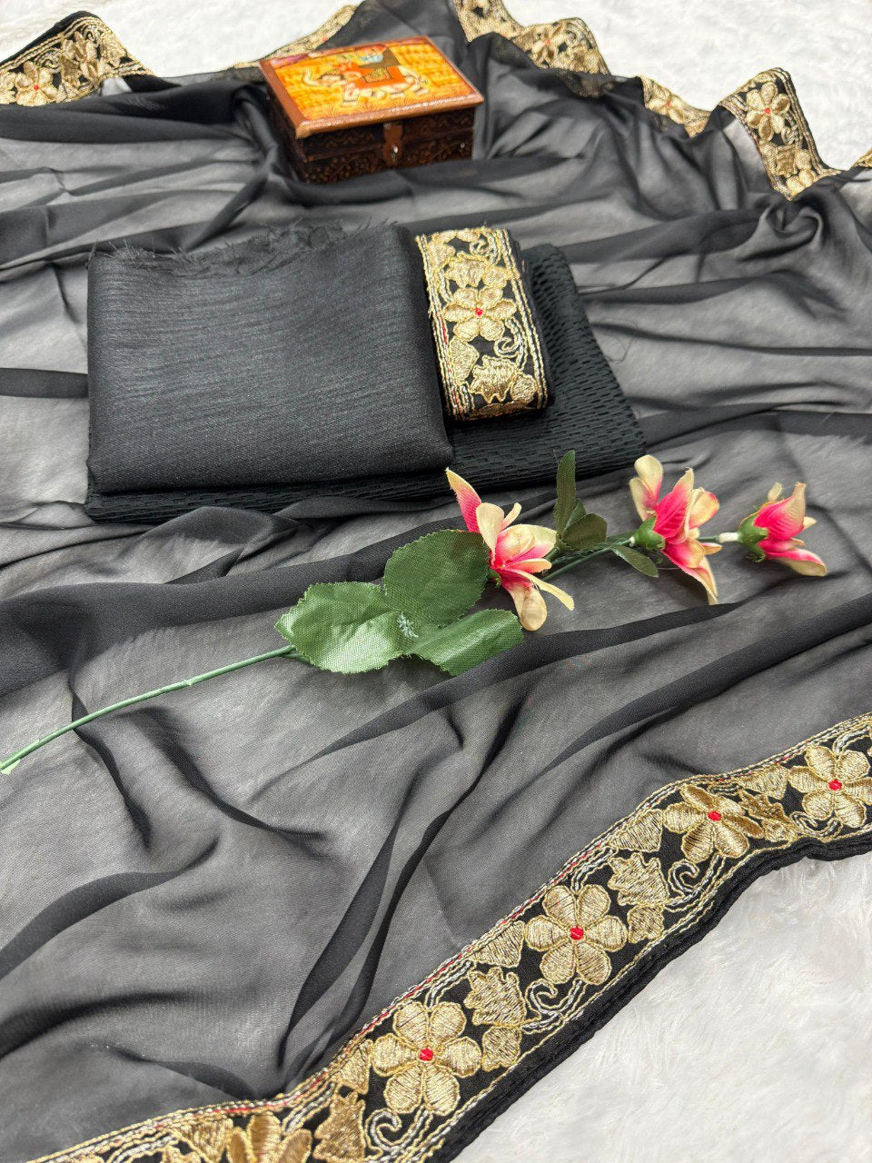 Premium Rangoli silk with designer embroidery lace border saree