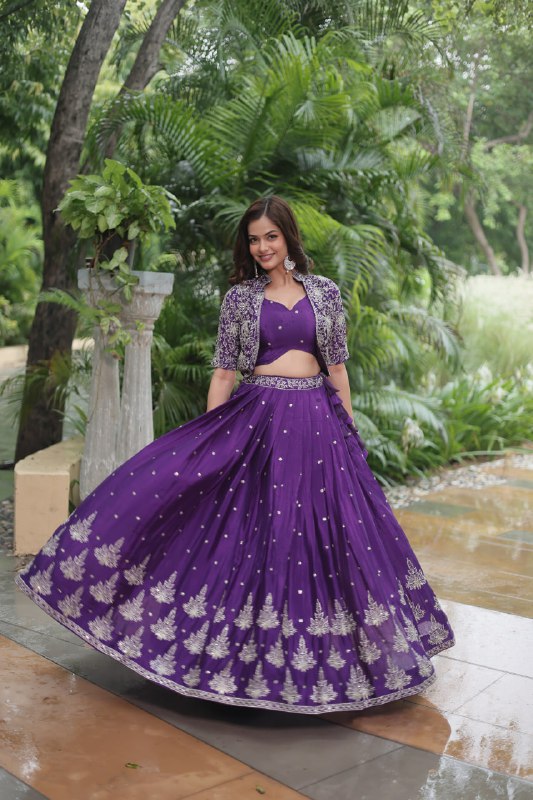 Pure Chinnon With Rich Embroidered Sequins Work Lehenga Choli