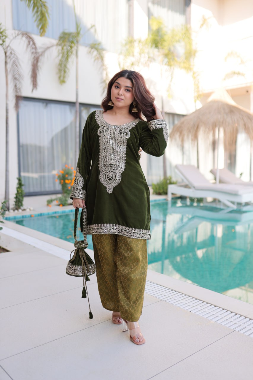 9000 Velvet with Rich Zari Coding Embroidered work Suit