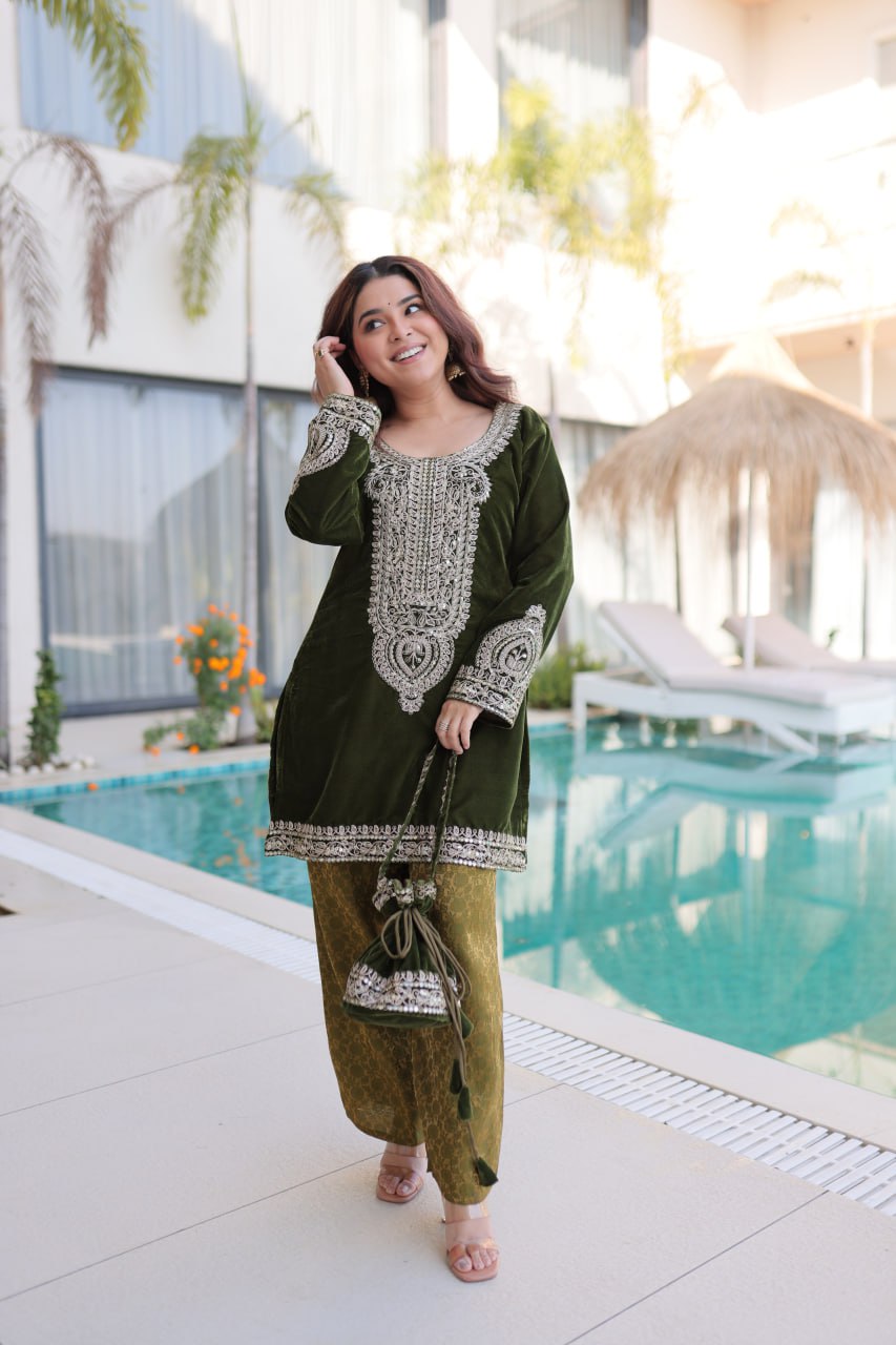 9000 Velvet with Rich Zari Coding Embroidered work Suit