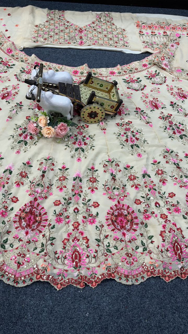 Launching 4 meter flared Embroidery Sequins Work Lehenga