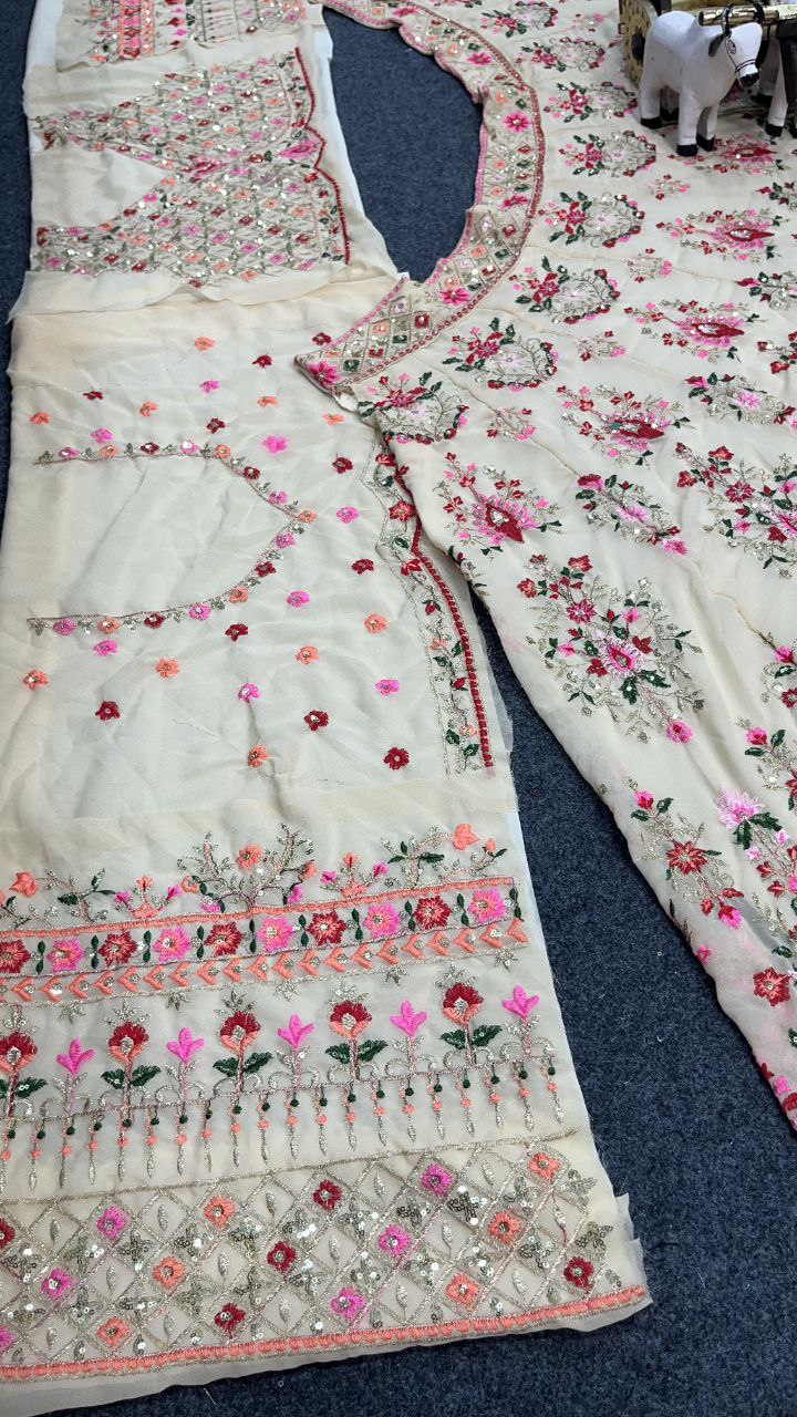 Launching 4 meter flared Embroidery Sequins Work Lehenga