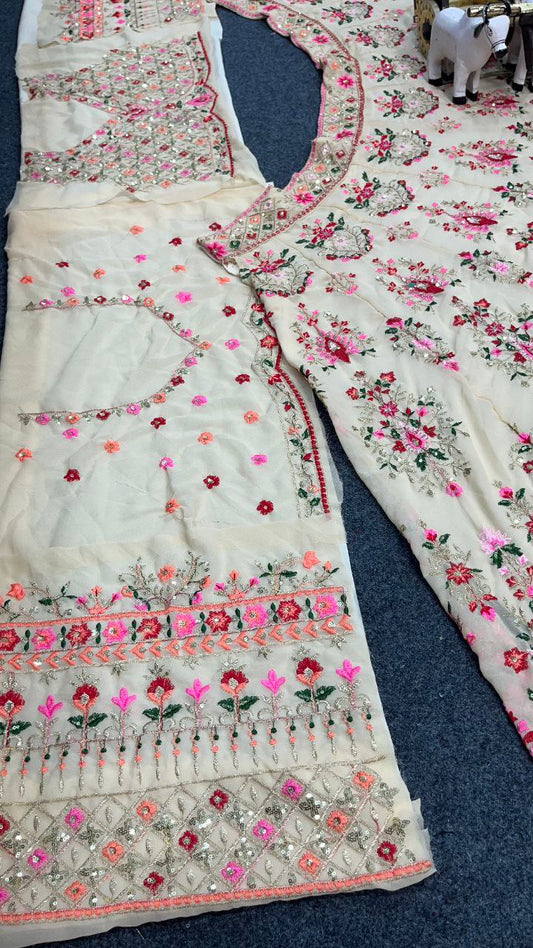 Launching 4 meter flared Embroidery Sequins Work Lehenga