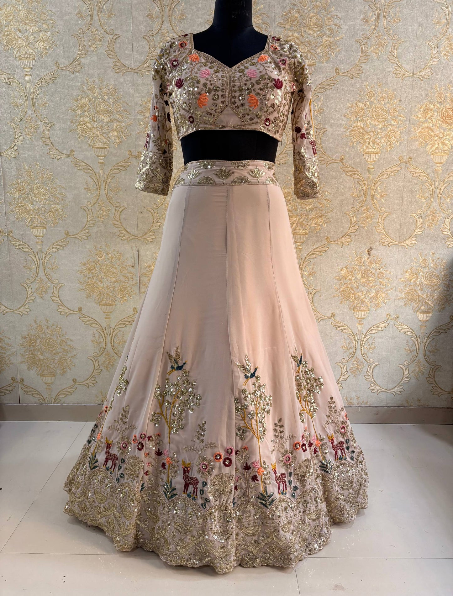 Premium Quality Faux Georgette Embroidery Sequins Work with Can-Can & Canvas Patta Lehenga