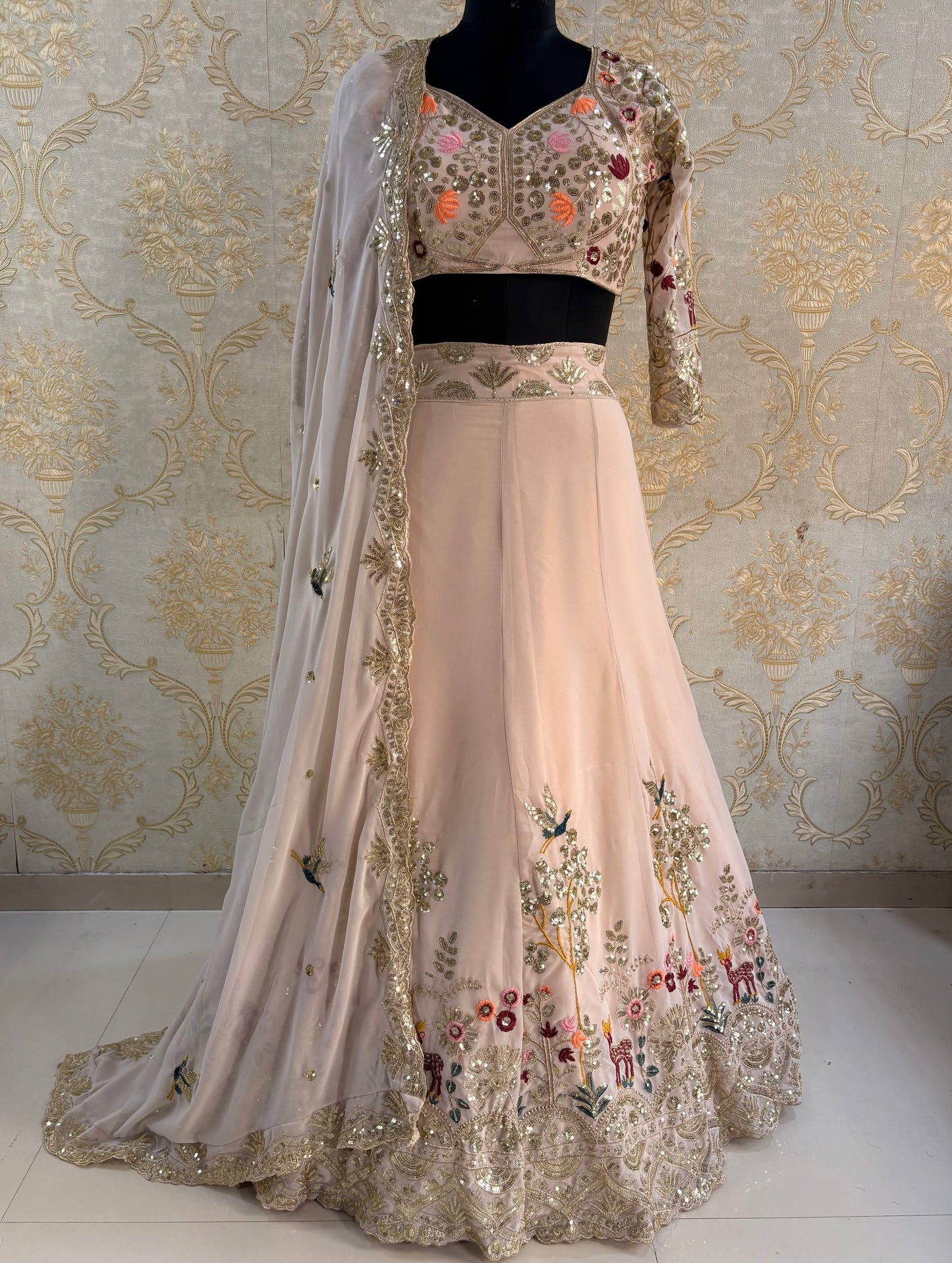 Premium Quality Faux Georgette Embroidery Sequins Work with Can-Can & Canvas Patta Lehenga