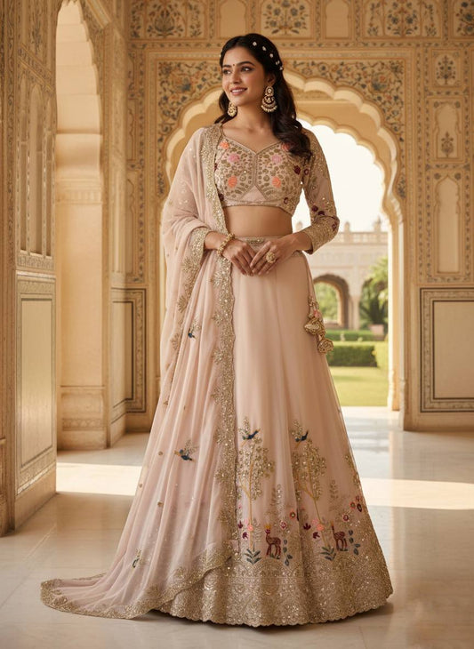 Premium Quality Faux Georgette Embroidery Sequins Work with Can-Can & Canvas Patta Lehenga