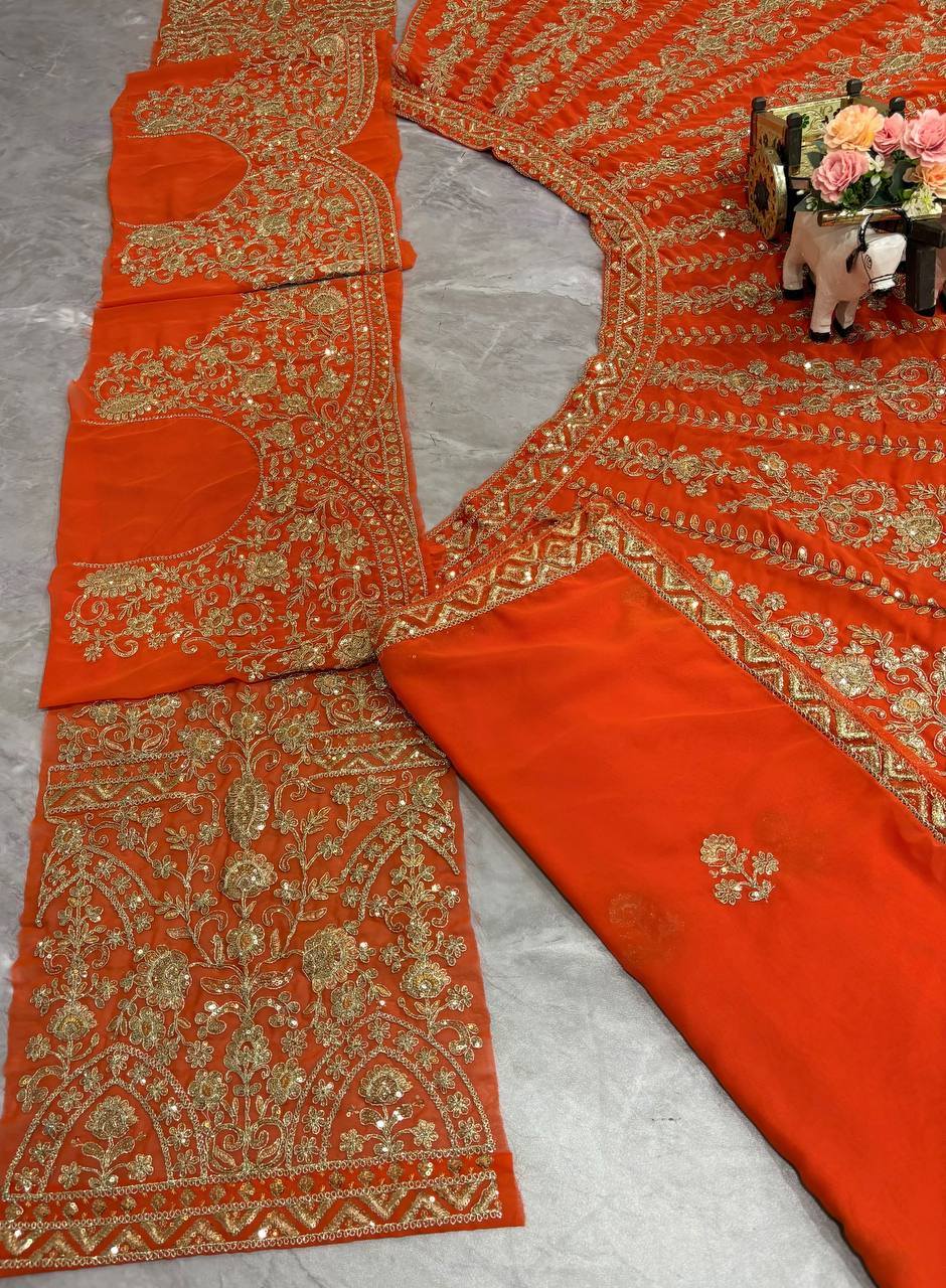 Einführung eines 4 Meter ausgestellten Coding Sequins Work Lehenga