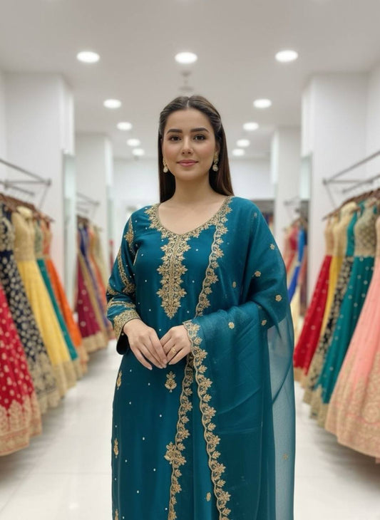 EXCLUSIVE AND TRENDY FOR WEDDING SEASON OUR SEQUENCE EMBROIDERY PLAZZO