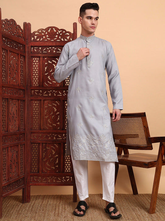 Traditional Wedding Collection Cotton Embroidery Work Men's Kurta