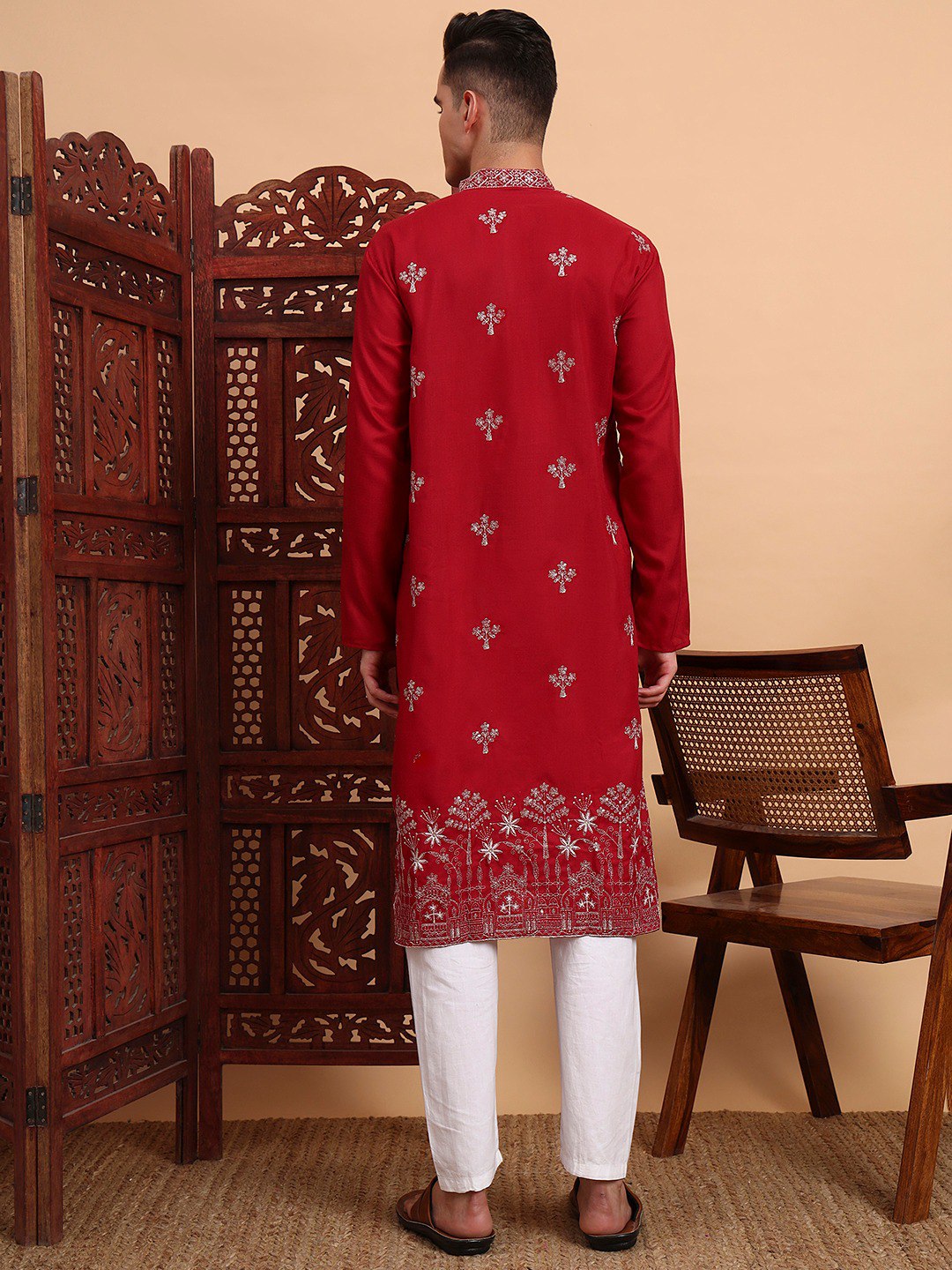 Traditional Wedding Collection Cotton Embroidery Work Men's Kurta