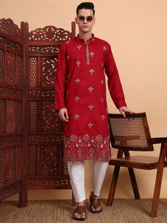 Traditional Wedding Collection Cotton Embroidery Work Men's Kurta