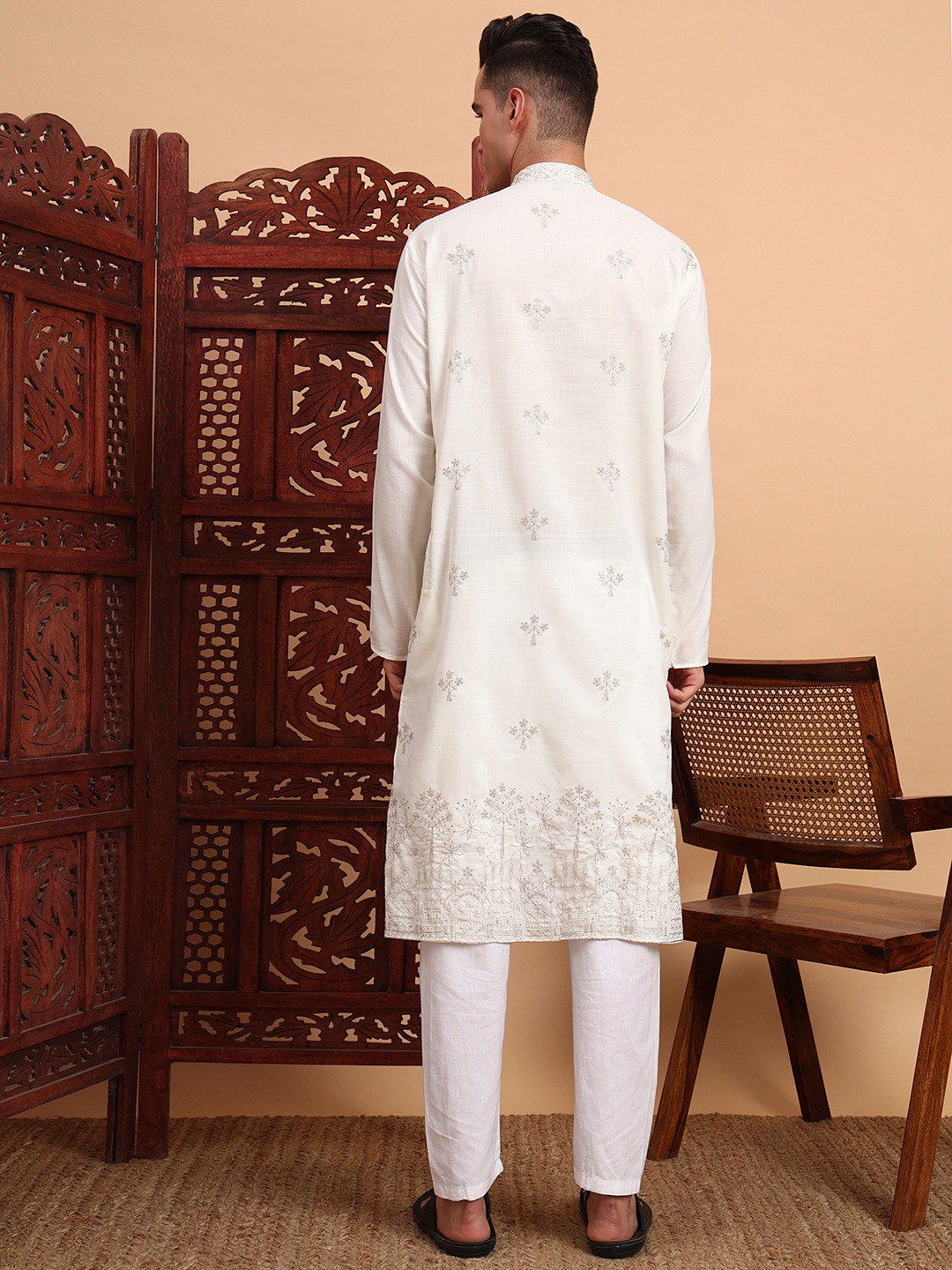 Traditional Wedding Collection Cotton Embroidery Work Men's Kurta