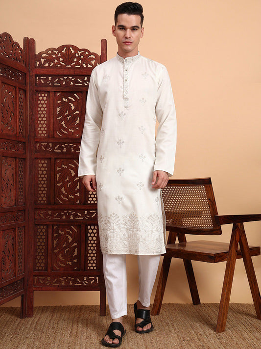Traditional Wedding Collection Cotton Embroidery Work Men's Kurta
