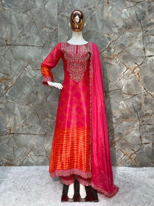 DESIGNER FANCY A-LINE SUIT PURE CHINNON SILK PRINTED