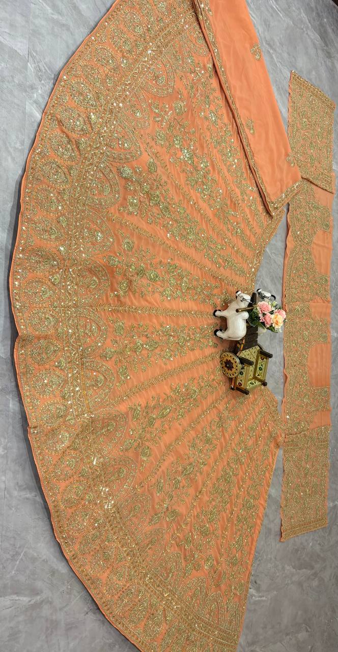 Einführung eines 4 Meter ausgestellten Coding Sequins Work Lehenga