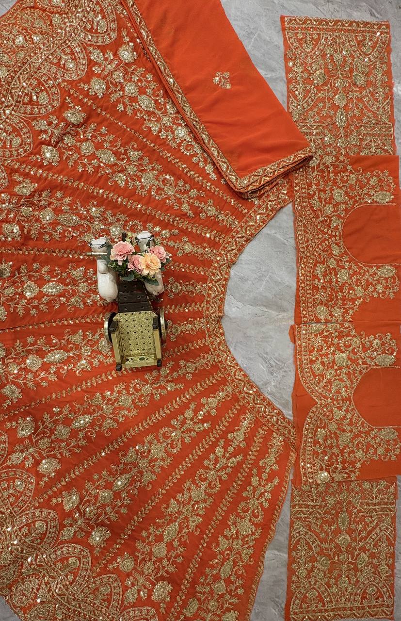 Einführung eines 4 Meter ausgestellten Coding Sequins Work Lehenga