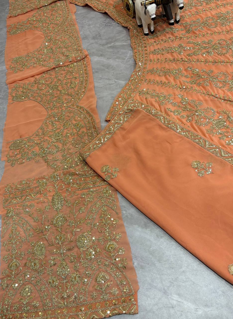 Einführung eines 4 Meter ausgestellten Coding Sequins Work Lehenga